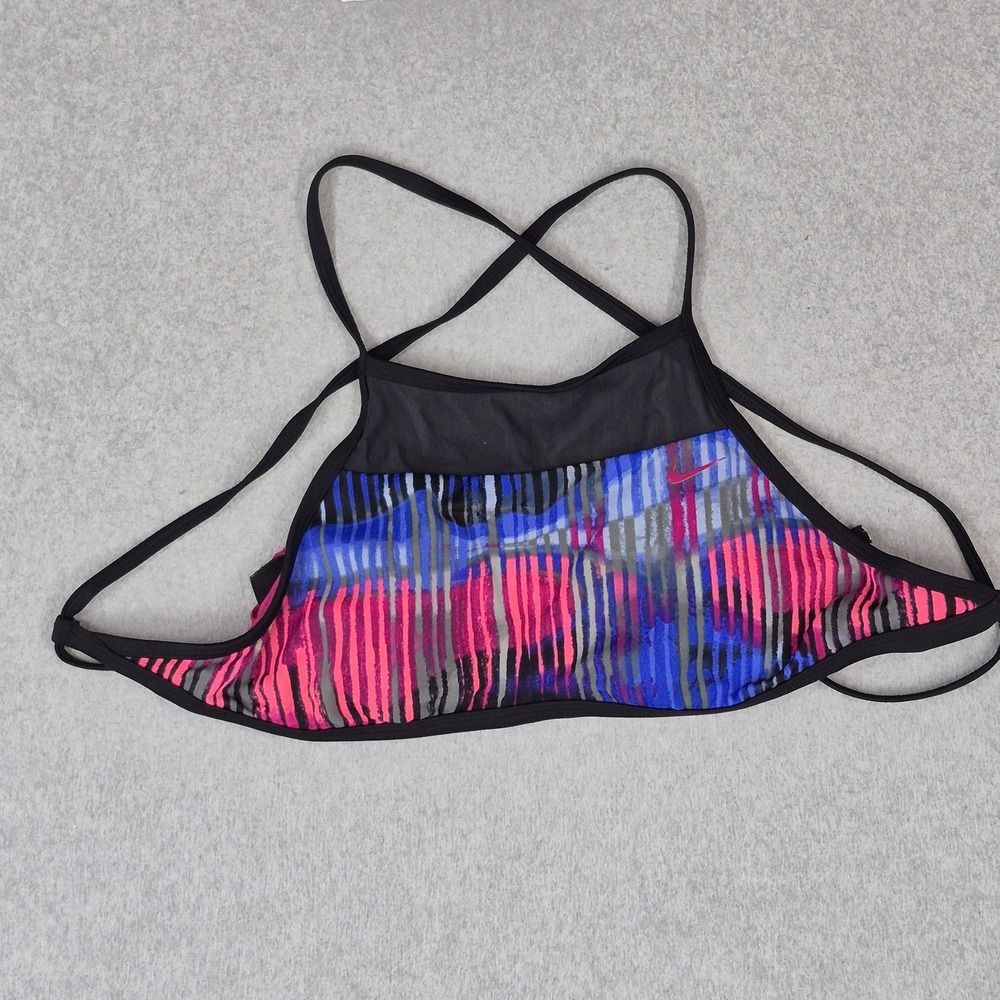 Nike Women Swimwear Medium Pink Striped Electrify High Neck Spaghetti Crossback